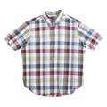 NAUTICA Mens Blue Red Beige Check Shirt L Cotton Blend Casual Short Sleeve