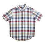NAUTICA Mens Blue Red Beige Check Shirt L Cotton Blend Casual Short Sleeve