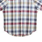 NAUTICA Mens Blue Red Beige Check Shirt L Cotton Blend Casual Short Sleeve