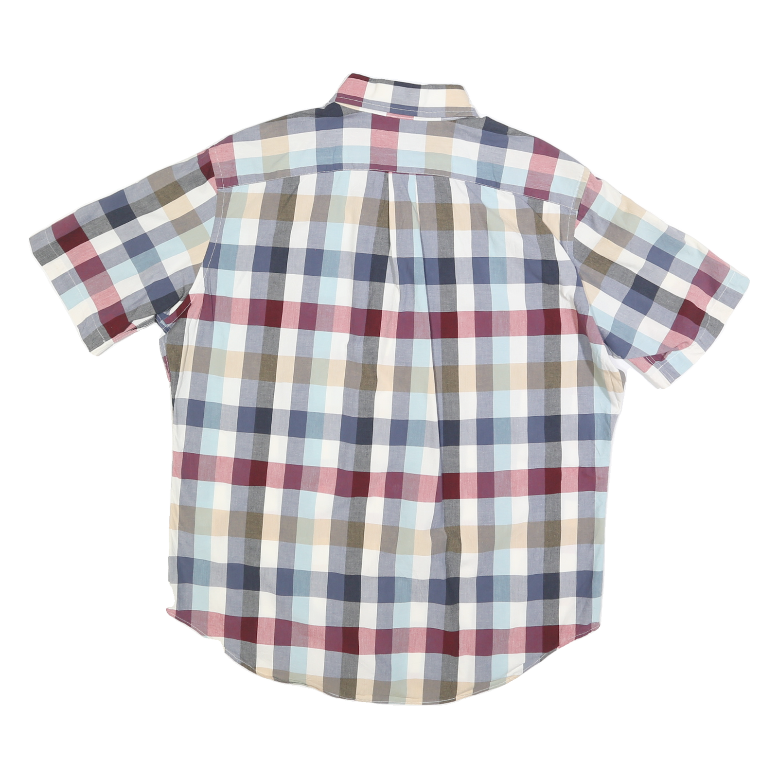 NAUTICA Mens Blue Red Beige Check Shirt L Cotton Blend Casual Short Sleeve