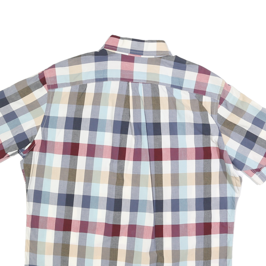NAUTICA Mens Blue Red Beige Check Shirt L Cotton Blend Casual Short Sleeve