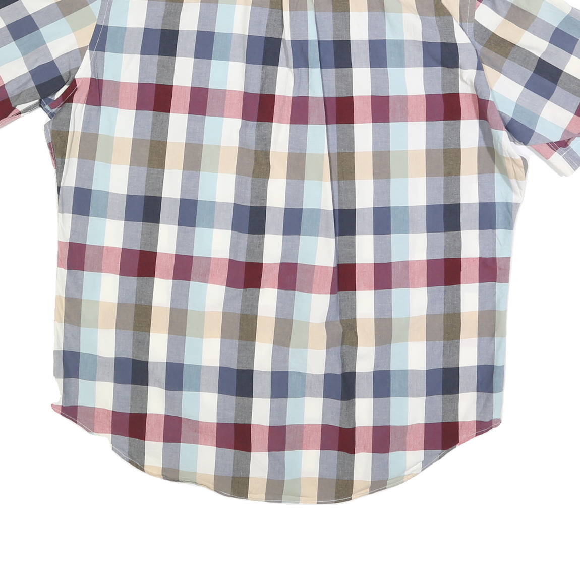 NAUTICA Mens Blue Red Beige Check Shirt L Cotton Blend Casual Short Sleeve