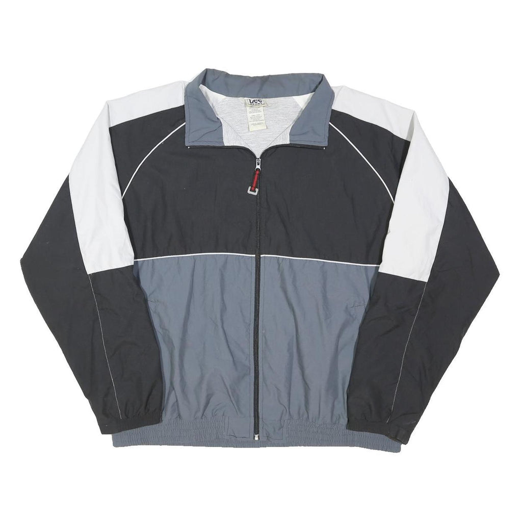 LEE Mens Black & Grey Zip Front Track Jacket XL Polyester Blend Colourblock