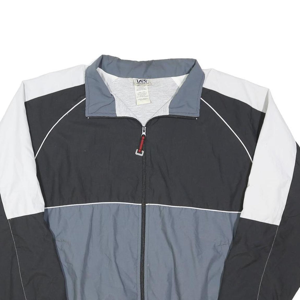 LEE Mens Black & Grey Zip Front Track Jacket XL Polyester Blend Colourblock