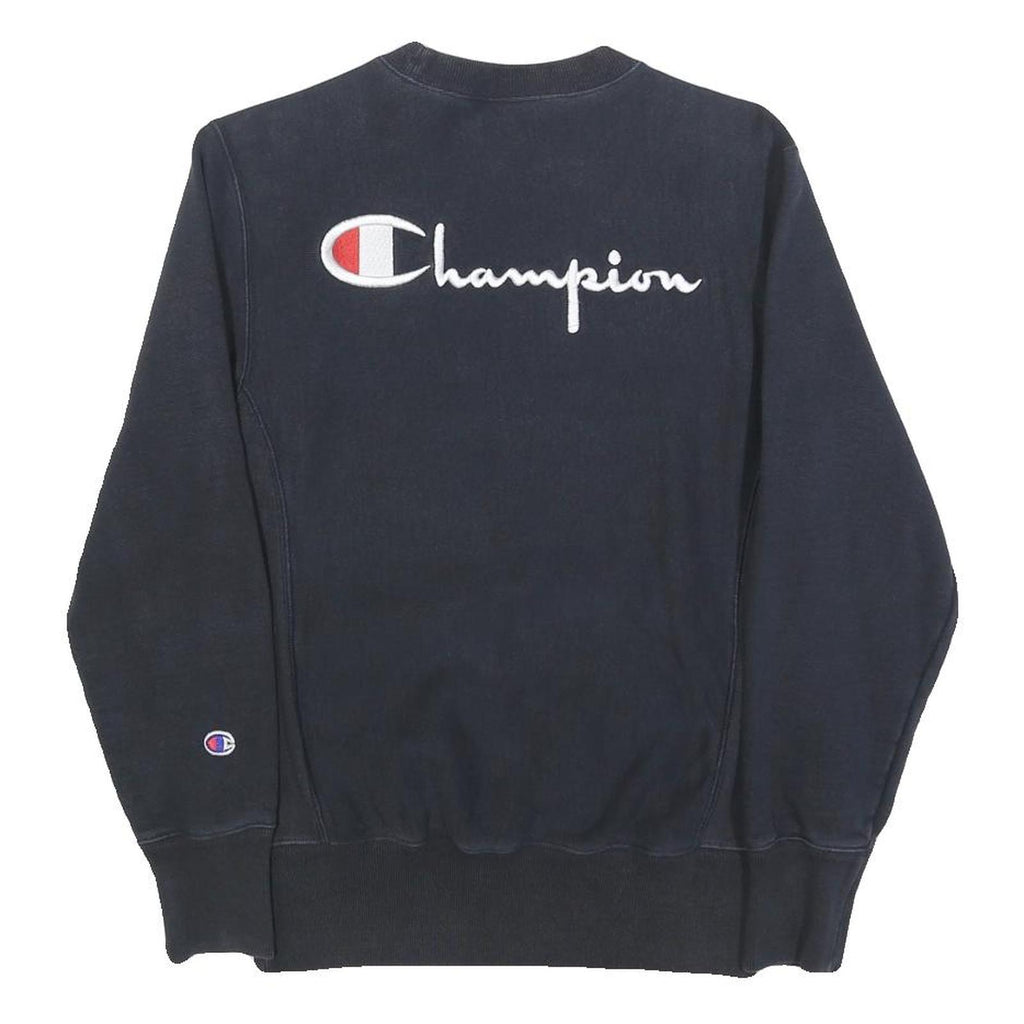 CHAMPION REVERSE WEAVE Mens Navy Blue Crew Neck Sweatshirt S Logo Embroidered