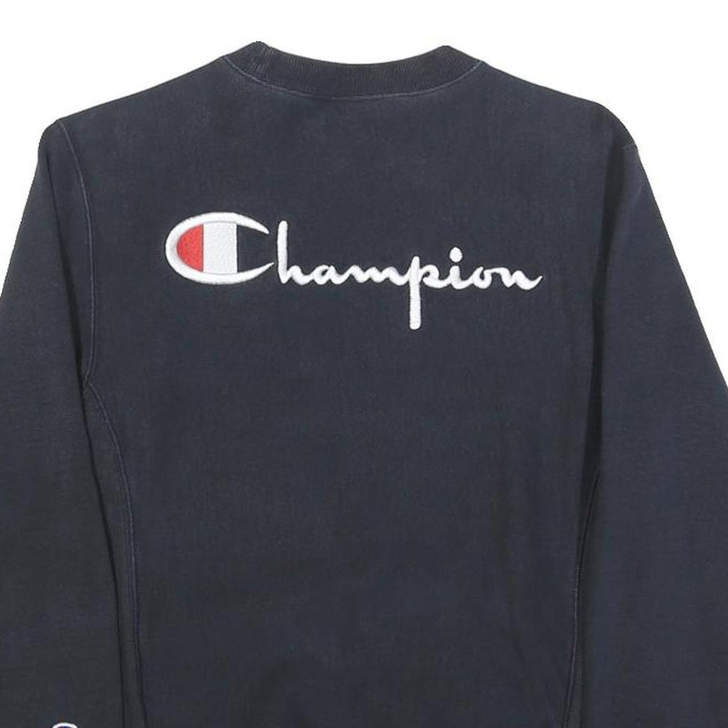 CHAMPION REVERSE WEAVE Mens Navy Blue Crew Neck Sweatshirt S Logo Embroidered