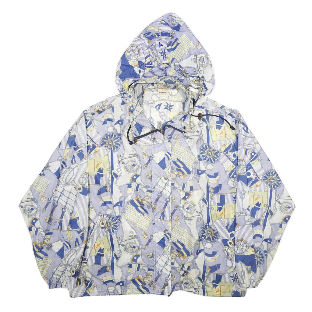 DAMART Womens Blue & Beige Nautical Print Jacket UK 6 Nylon Zip Hooded Casual