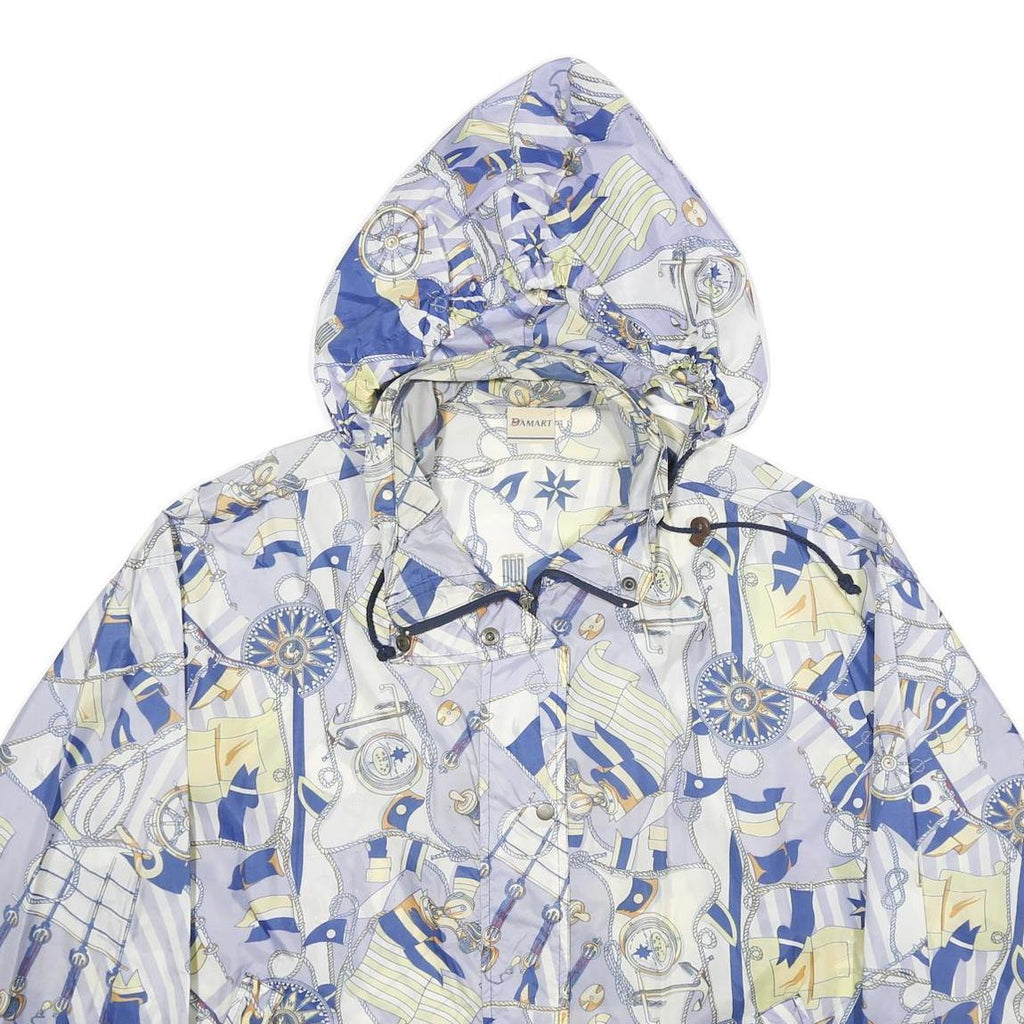 DAMART Womens Blue & Beige Nautical Print Jacket UK 6 Nylon Zip Hooded Casual