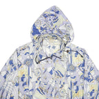 DAMART Womens Blue & Beige Nautical Print Jacket UK 6 Nylon Zip Hooded Casual