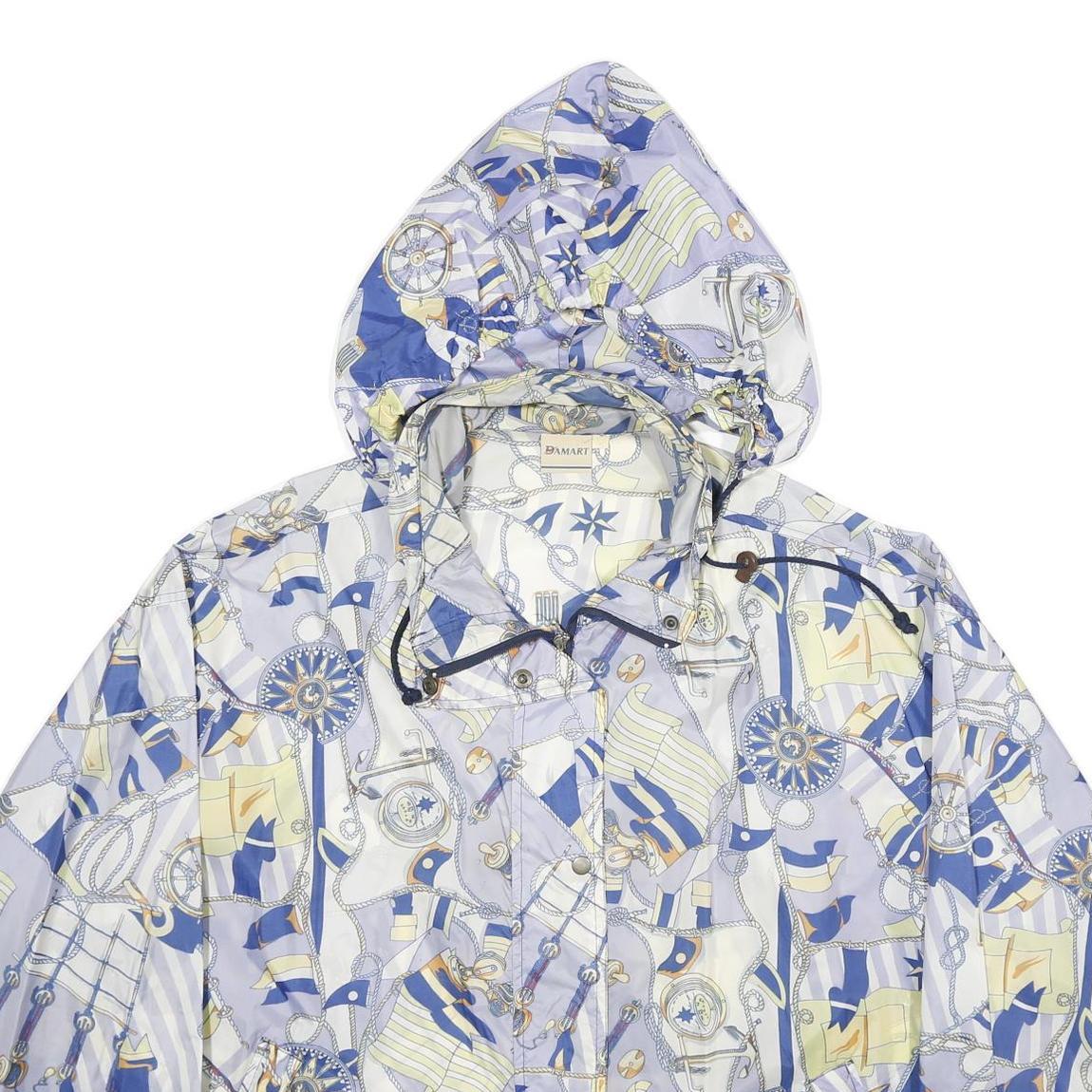 DAMART Womens Blue & Beige Nautical Print Jacket UK 6 Nylon Zip Hooded Casual