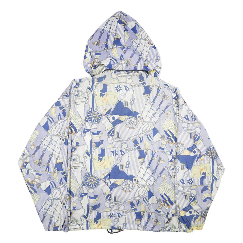 DAMART Womens Blue & Beige Nautical Print Jacket UK 6 Nylon Zip Hooded Casual
