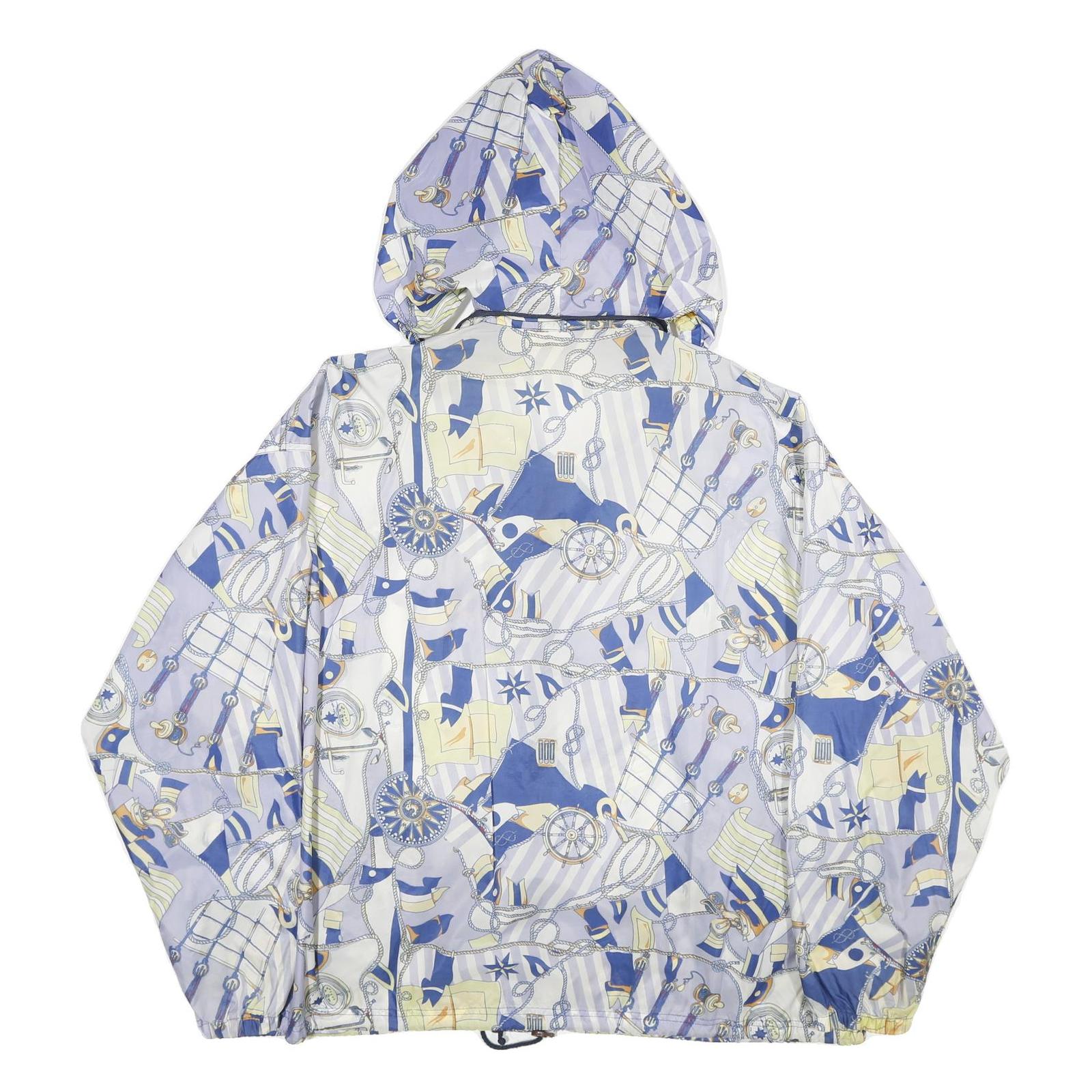 DAMART Womens Blue & Beige Nautical Print Jacket UK 6 Nylon Zip Hooded Casual