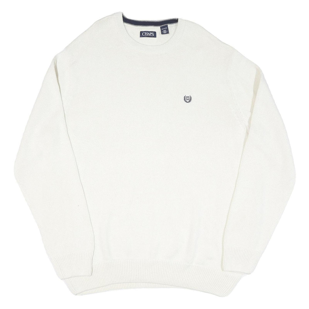 CHAPS Mens White Plain Cotton Blend Jumper Crew Neck Basic Knit 2XL Classic Fit
