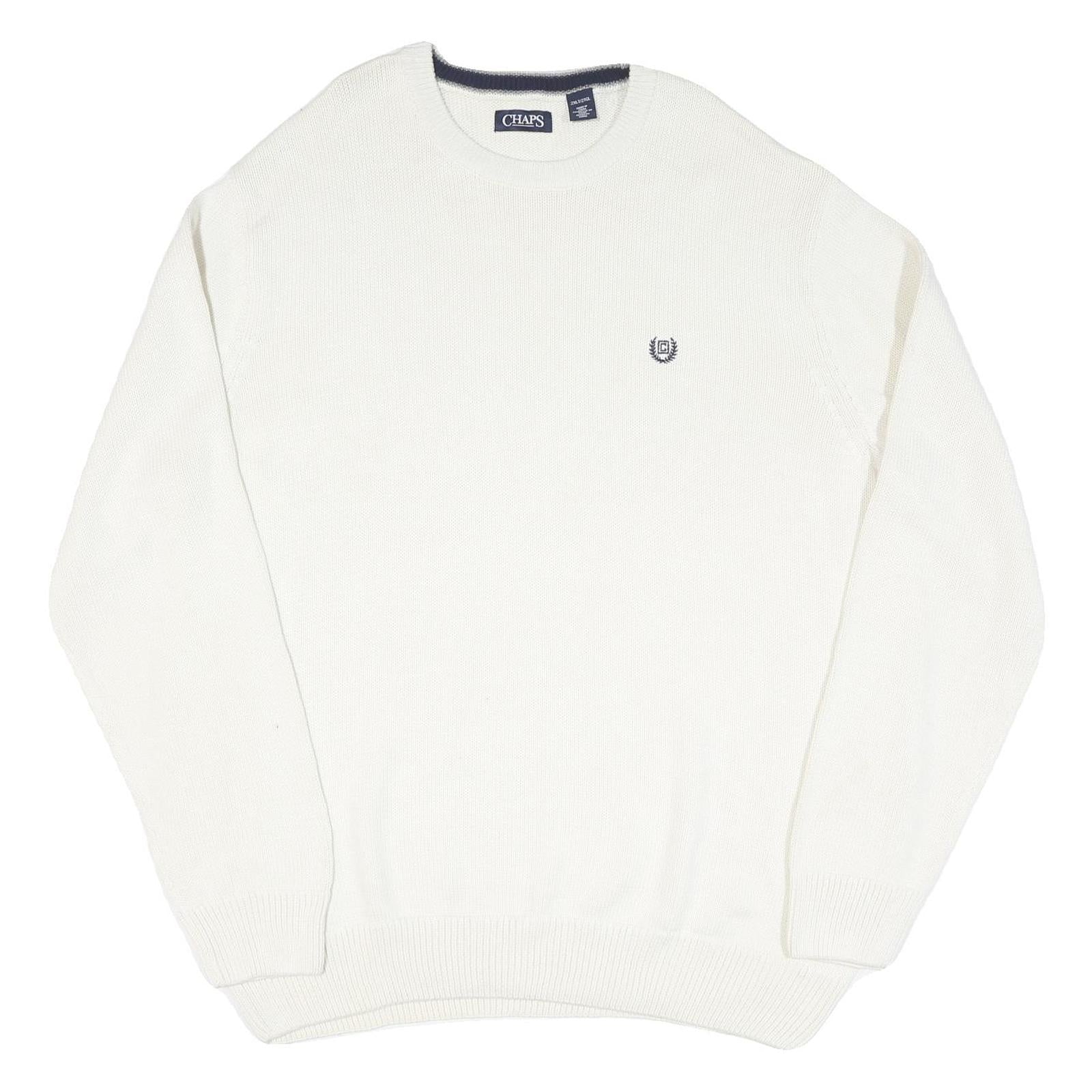CHAPS Mens White Plain Cotton Blend Jumper Crew Neck Basic Knit 2XL Classic Fit