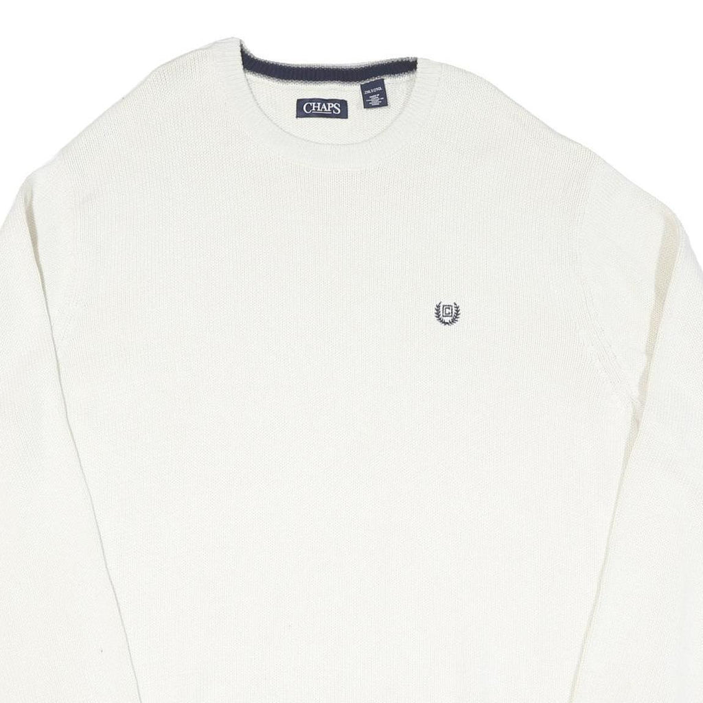 CHAPS Mens White Plain Cotton Blend Jumper Crew Neck Basic Knit 2XL Classic Fit
