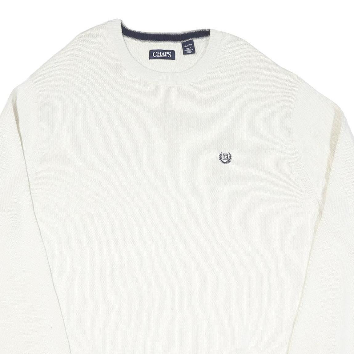 CHAPS Mens White Plain Cotton Blend Jumper Crew Neck Basic Knit 2XL Classic Fit