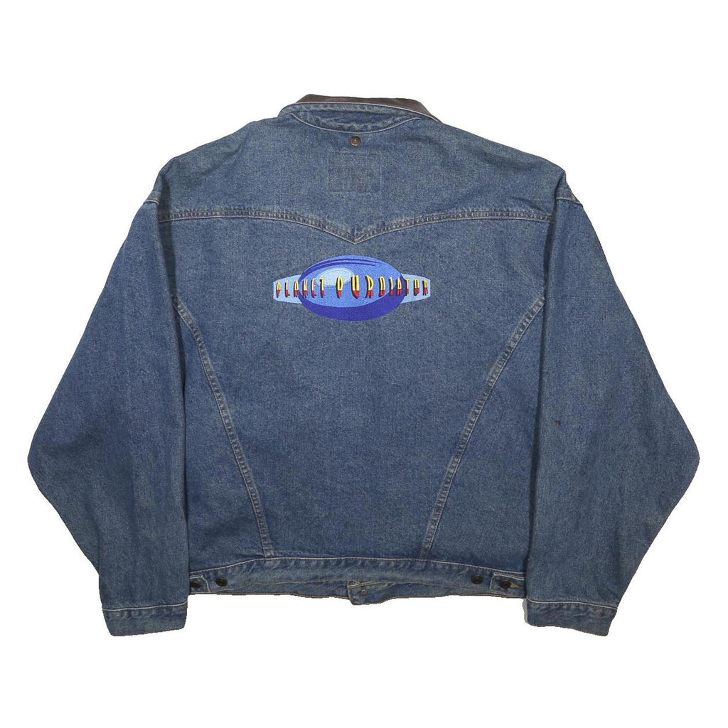 INTERNATIONAL DENIM Mens Blue Denim Button Jacket 2XL Cotton Classic Planet