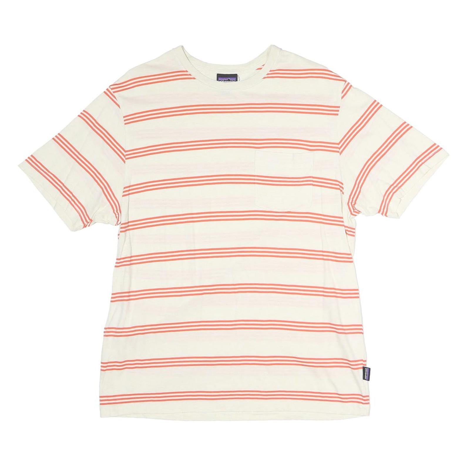 PATAGONIA Mens White & Red Striped T-Shirt M Short Sleeve Crew Neck Casual