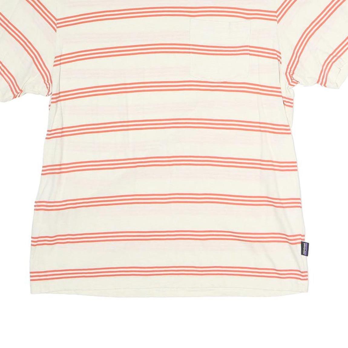 PATAGONIA Mens White & Red Striped T-Shirt M Short Sleeve Crew Neck Casual