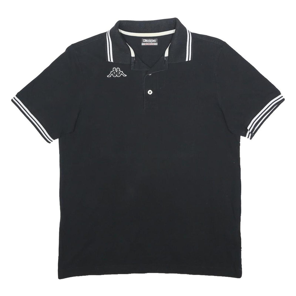 KAPPA Mens Black Polo Shirt Short Sleeve Plain M Cotton Casual Sportswear