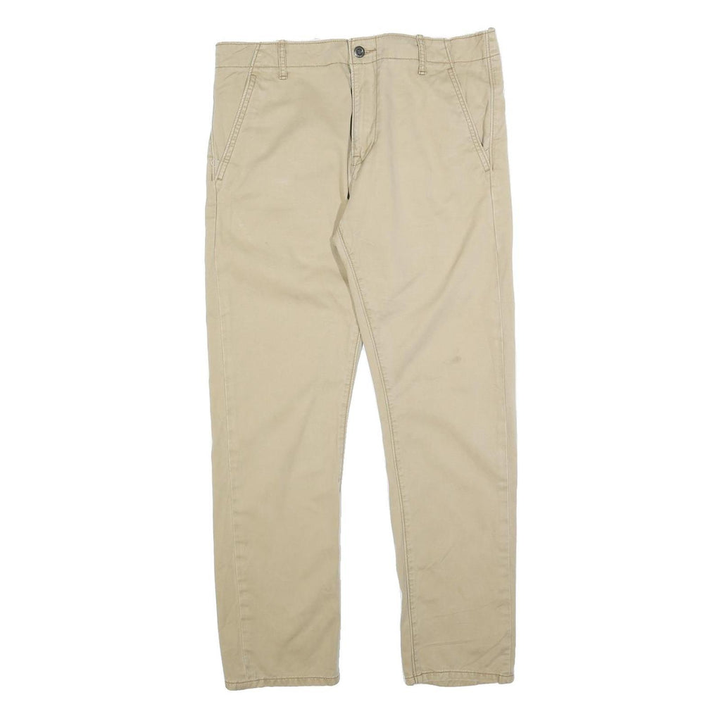 LEVI'S Mens Regular Beige Cotton Blend Trousers W35 L30 Classic Zip Closure