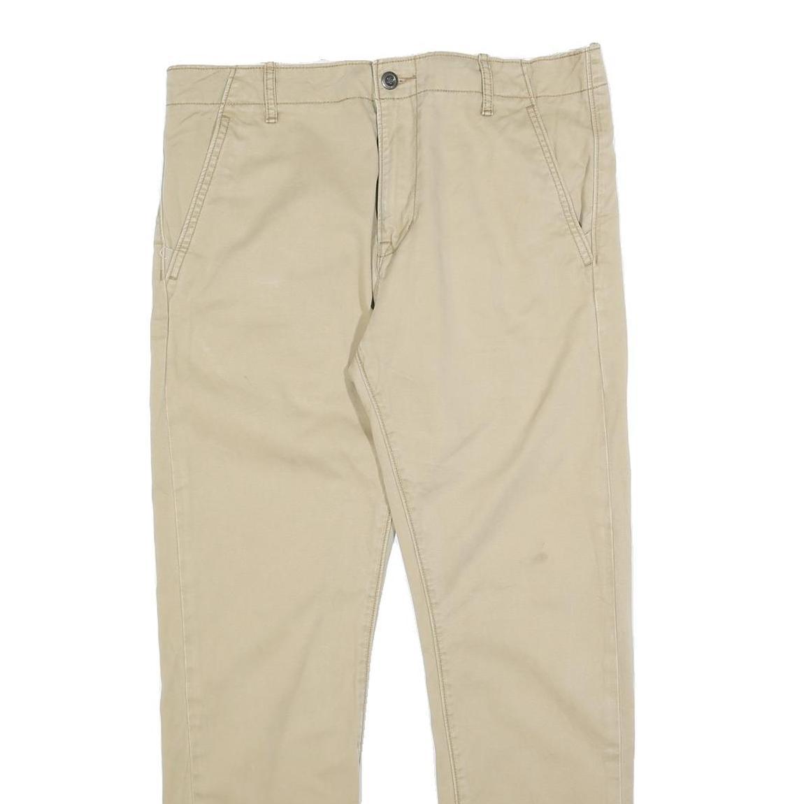 LEVI'S Mens Regular Beige Cotton Blend Trousers W35 L30 Classic Zip Closure