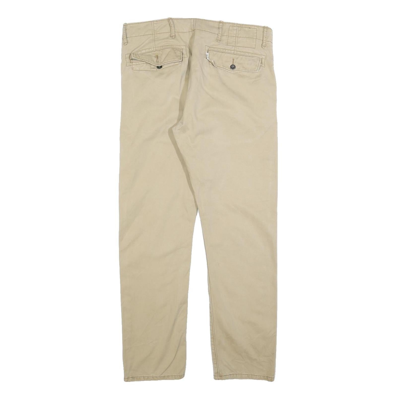 LEVI'S Mens Regular Beige Cotton Blend Trousers W35 L30 Classic Zip Closure