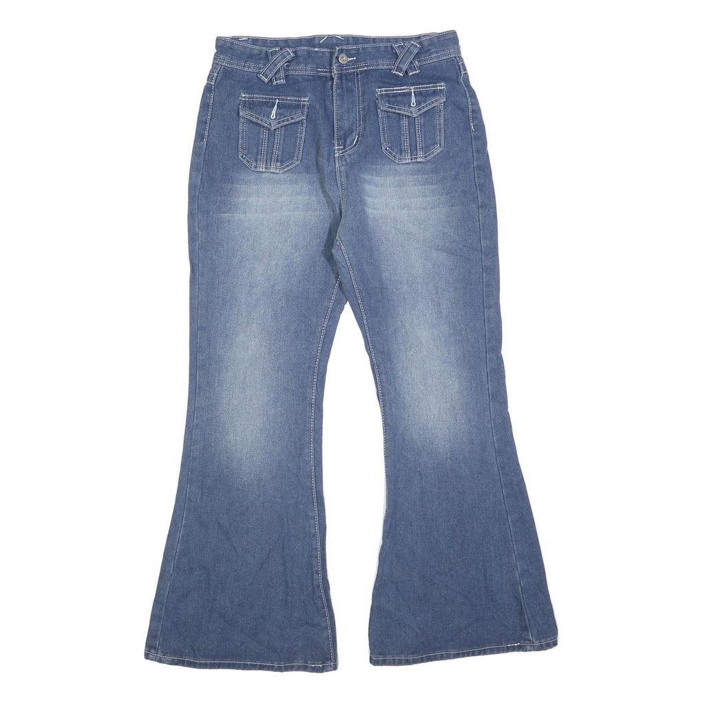 Womens Relaxed Flared Denim Light Blue Cotton Blend Jeans W30 L28 Pockets Zip