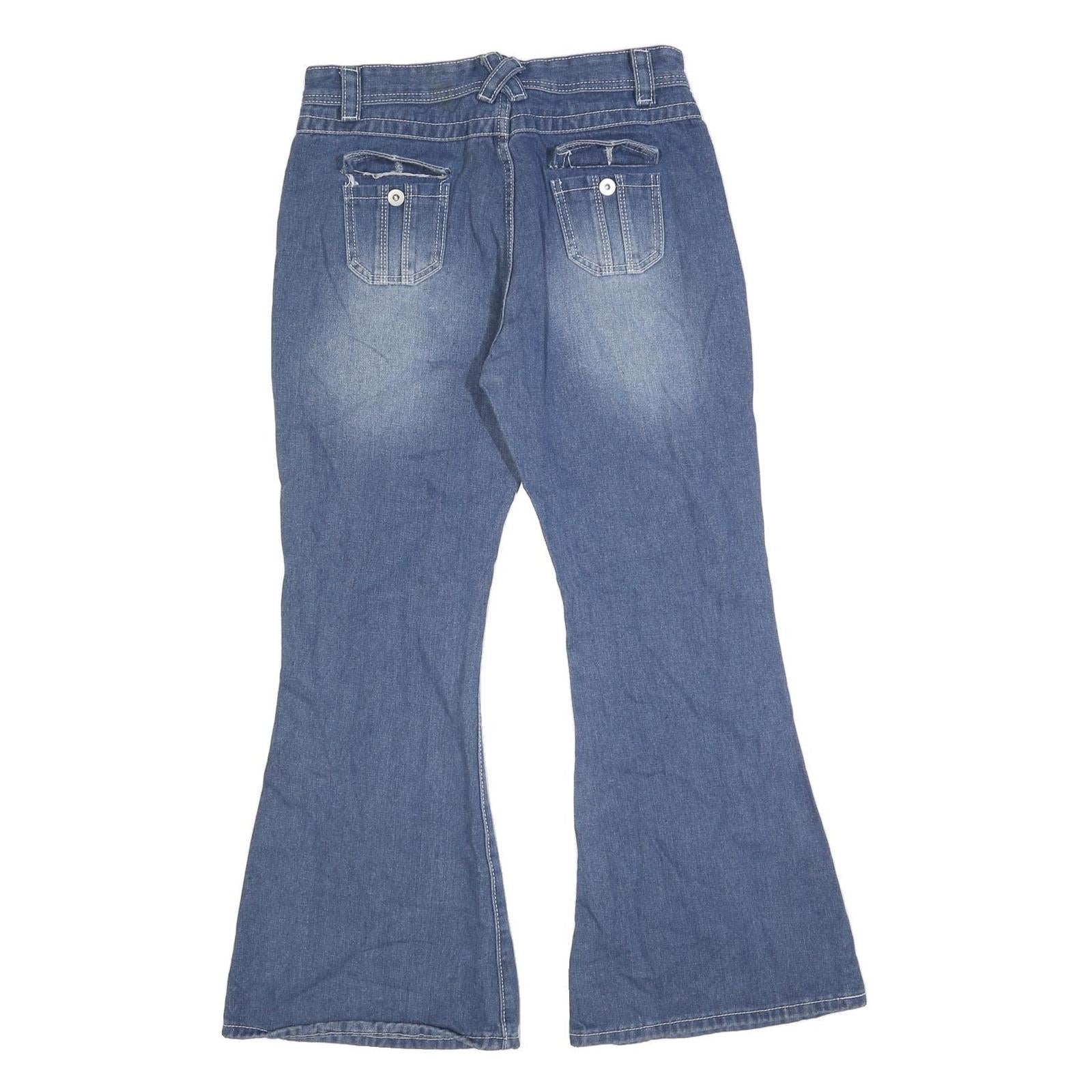 Womens Relaxed Flared Denim Light Blue Cotton Blend Jeans W30 L28 Pockets Zip