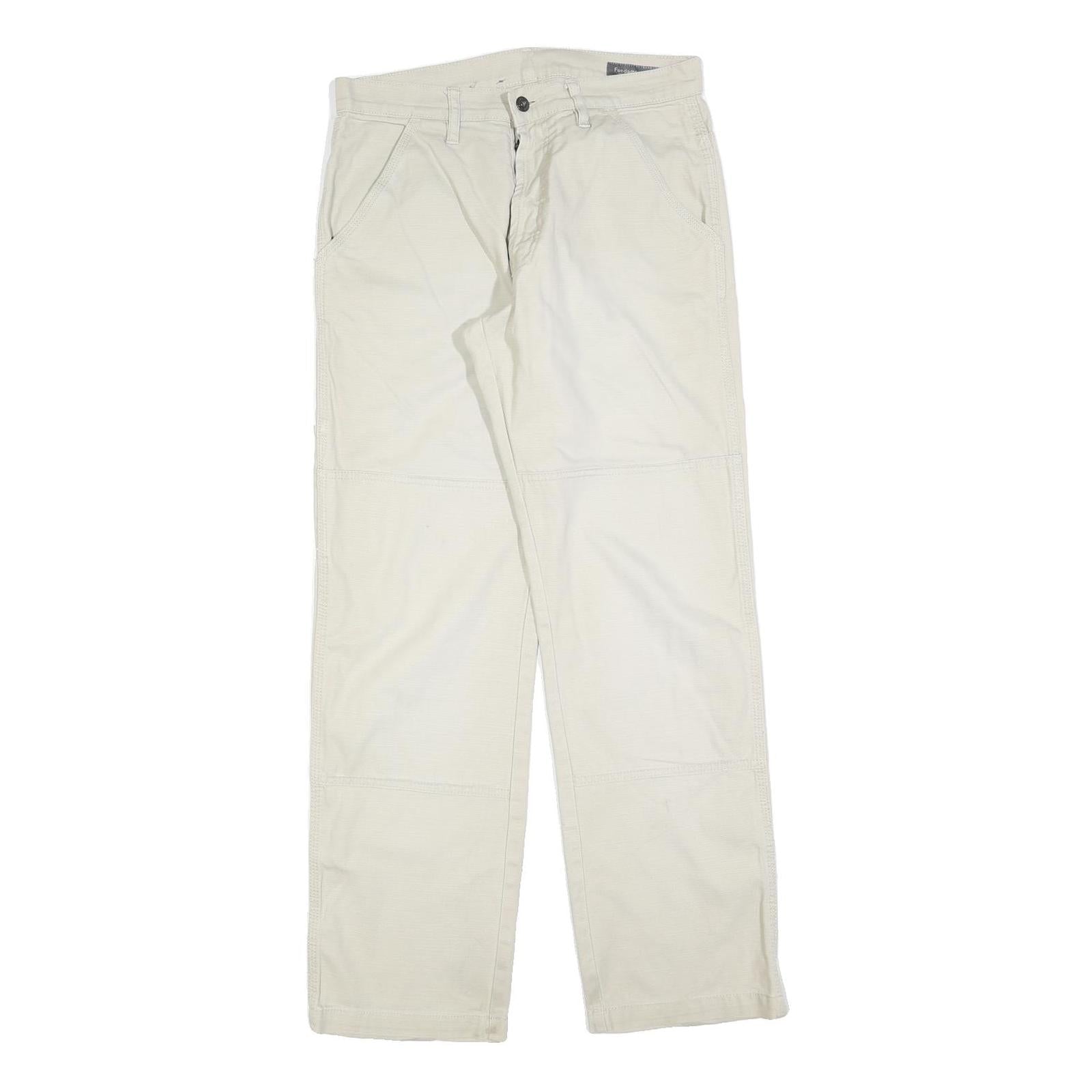 FUNDAMENTALS Mens Cotton Blend White Regular Straight Trousers W30 L32 Casual