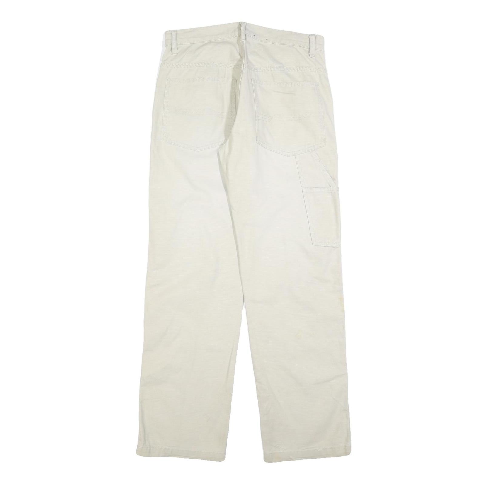 FUNDAMENTALS Mens Cotton Blend White Regular Straight Trousers W30 L32 Casual