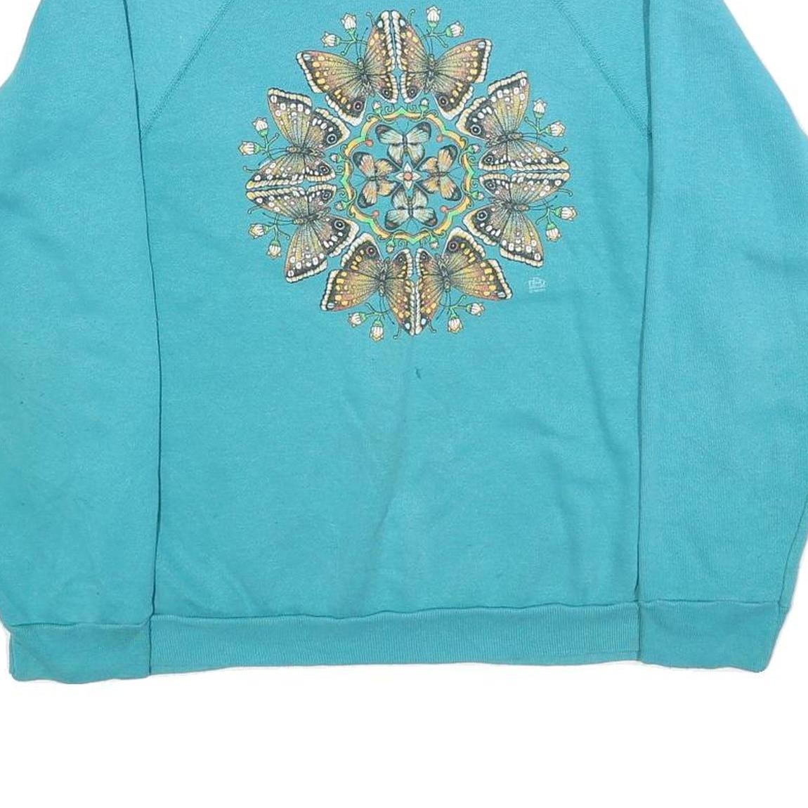 LSJ Womens Blue & Black Sweatshirt Collar M Butterfly Print Cotton Blend