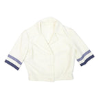 Womens White & Navy Button Crop Cotton Blend Jacket XS Retro Style