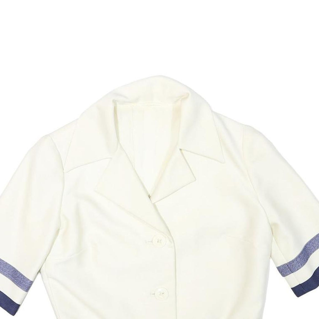 Womens White & Navy Button Crop Cotton Blend Jacket XS Retro Style