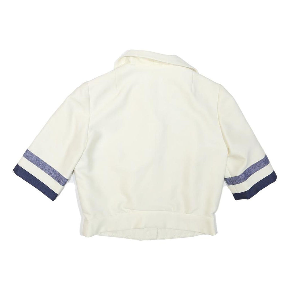 Womens White & Navy Button Crop Cotton Blend Jacket XS Retro Style