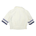 Womens White & Navy Button Crop Cotton Blend Jacket XS Retro Style