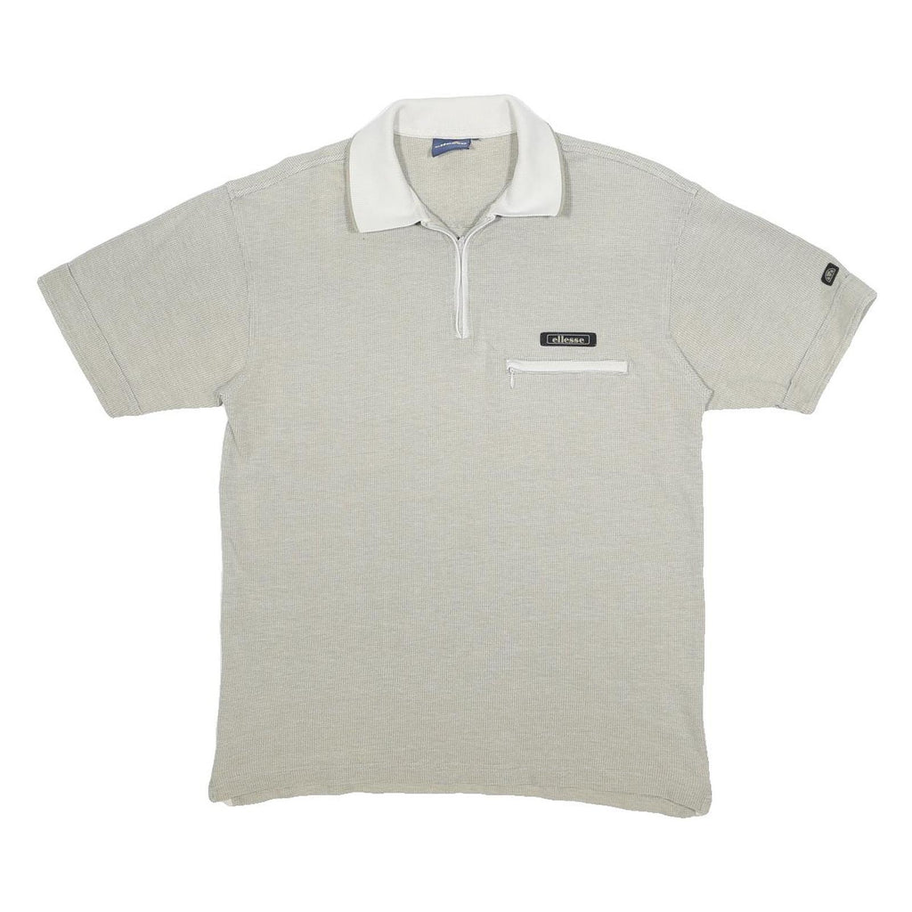 ELLESSE Mens White & Grey Zip Collar Short Sleeve Pocket Polo Shirt S Casual