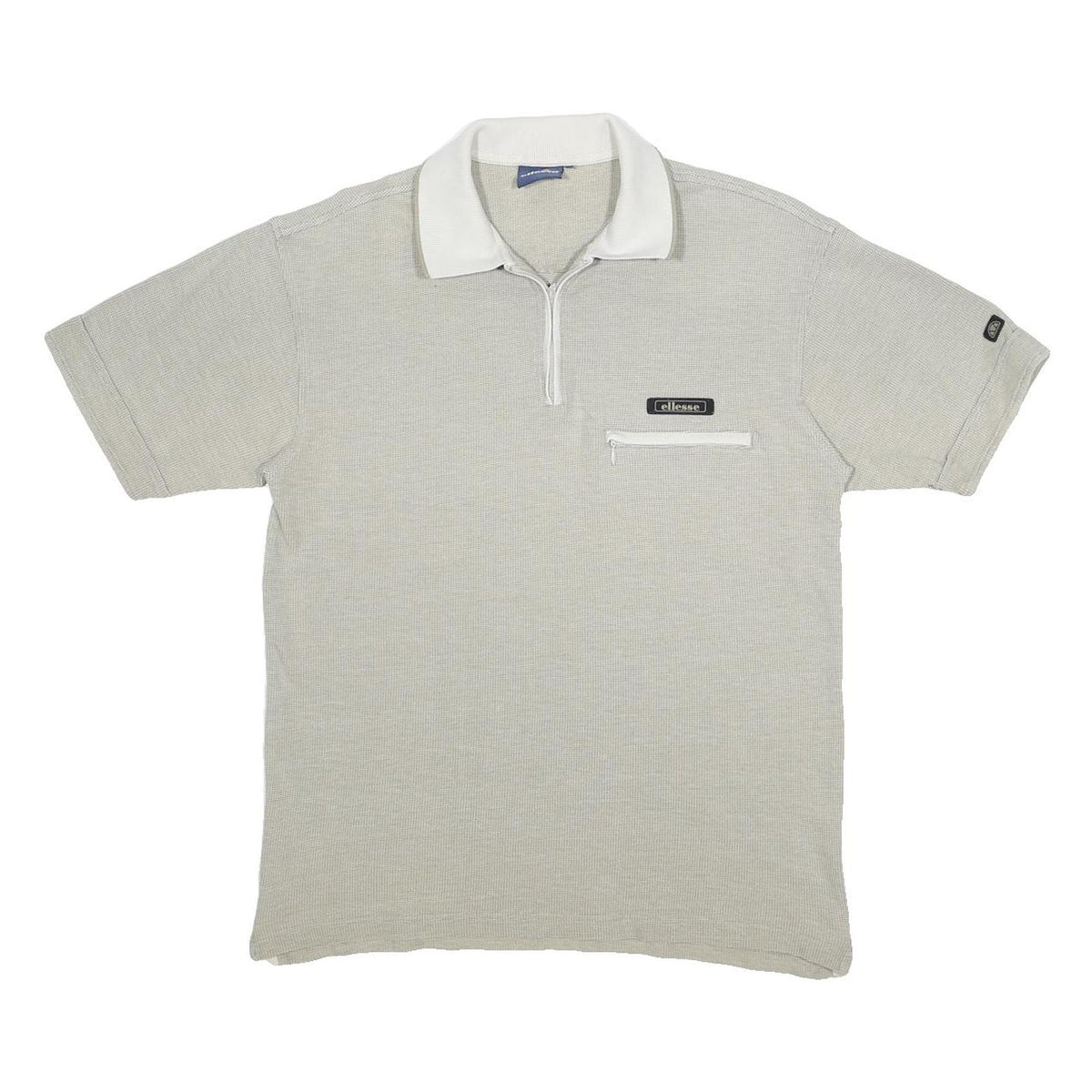 ELLESSE Mens White & Grey Zip Collar Short Sleeve Pocket Polo Shirt S Casual
