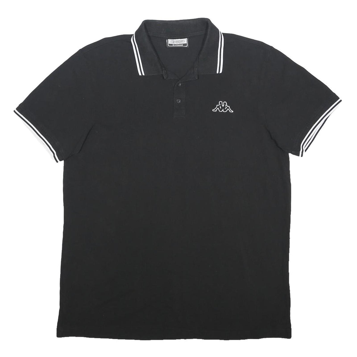 KAPPA Mens Black & White Short Sleeve Polo Shirt XL Cotton Basic Sportswear