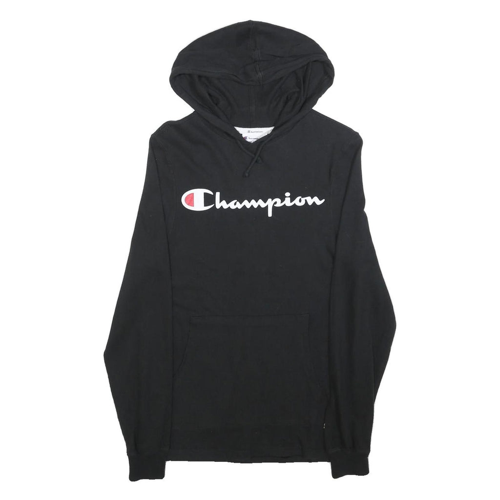 CHAMPION Mens Black Hoodie S Cotton Blend Pullover Drawstring