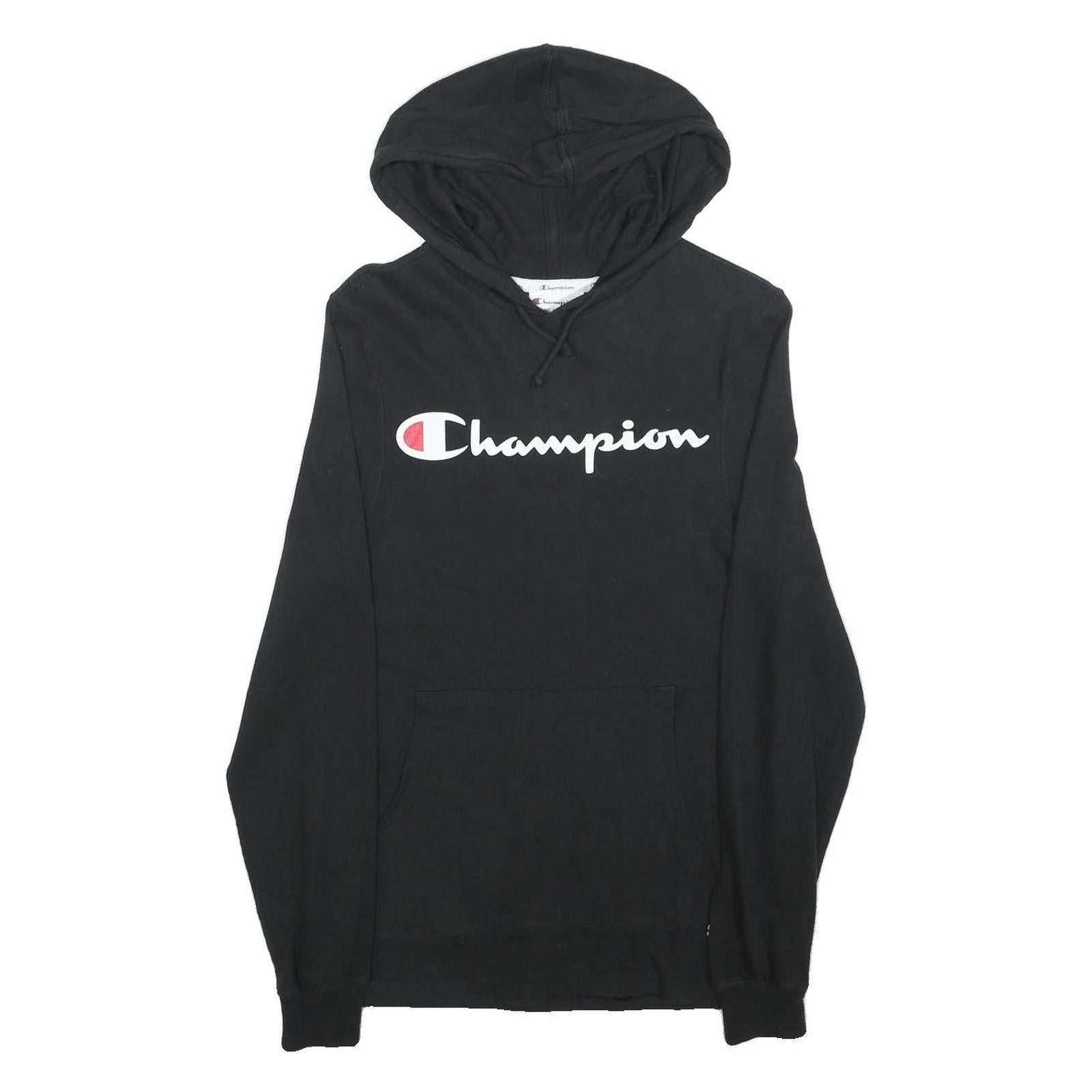 CHAMPION Mens Black Hoodie S Cotton Blend Pullover Drawstring
