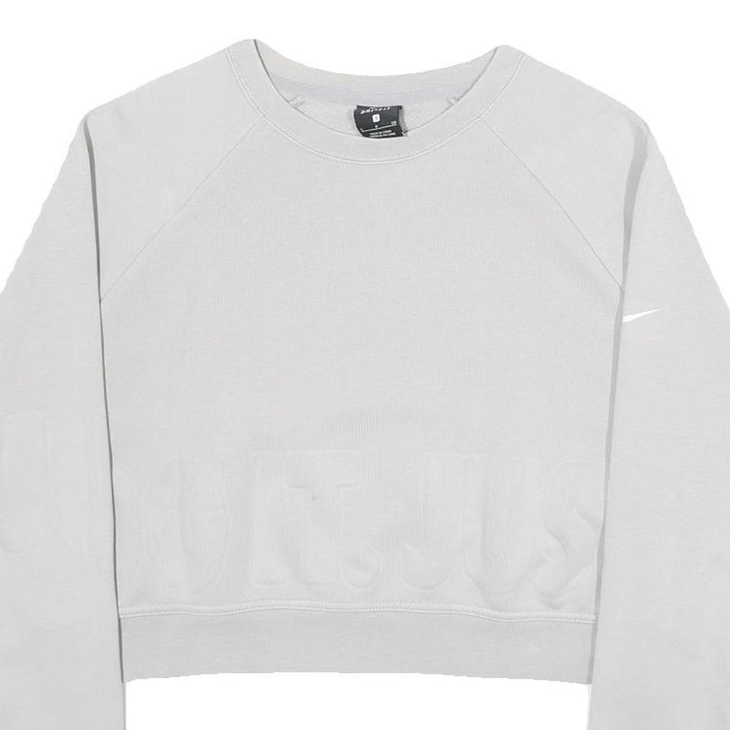 NIKE Womens White Cropped Crew Neck Sweatshirt S Embossed Logo