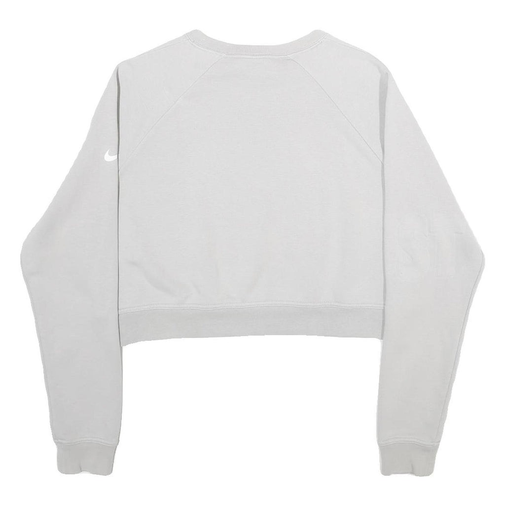 NIKE Womens White Cropped Crew Neck Sweatshirt S Embossed Logo