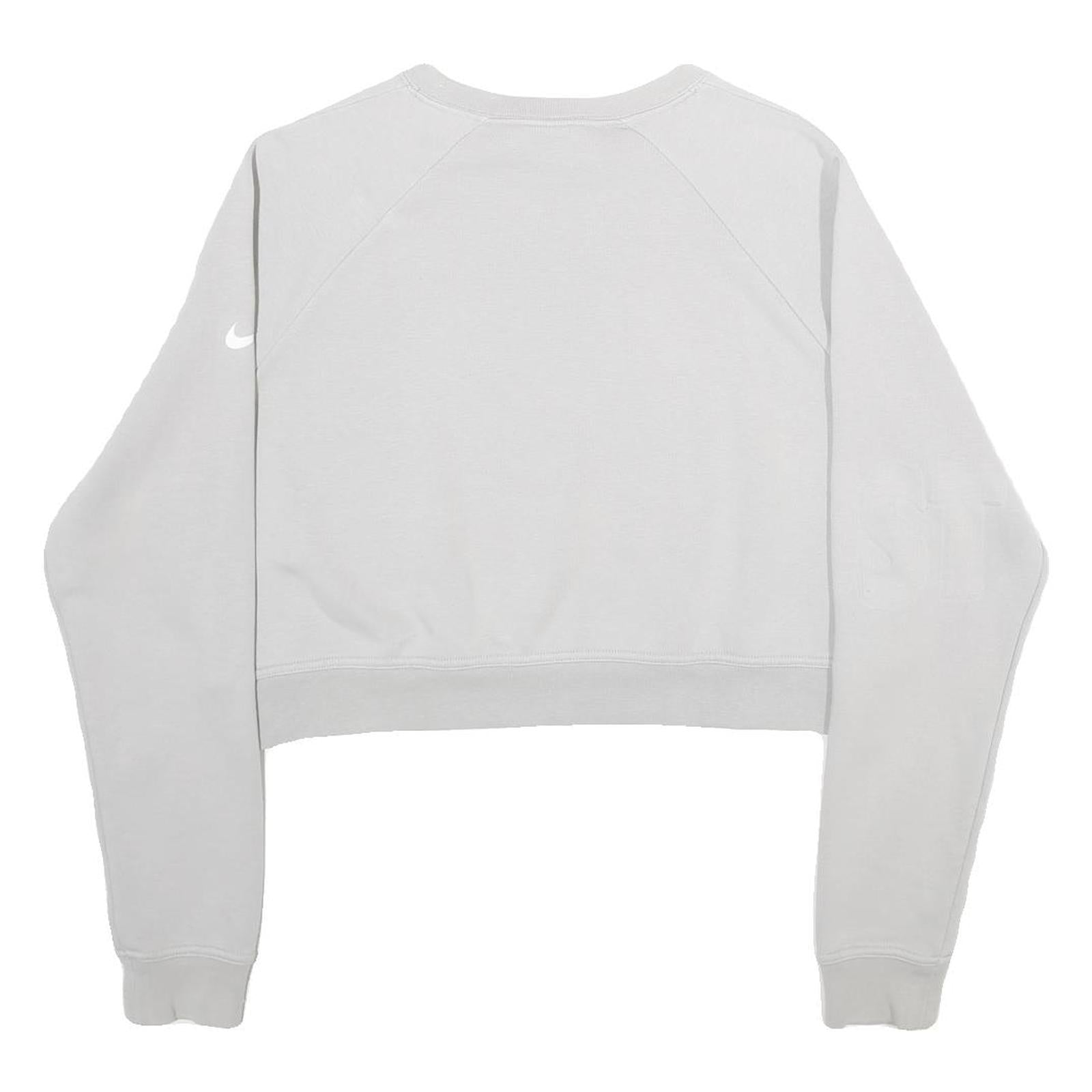 NIKE Womens White Cropped Crew Neck Sweatshirt S Embossed Logo