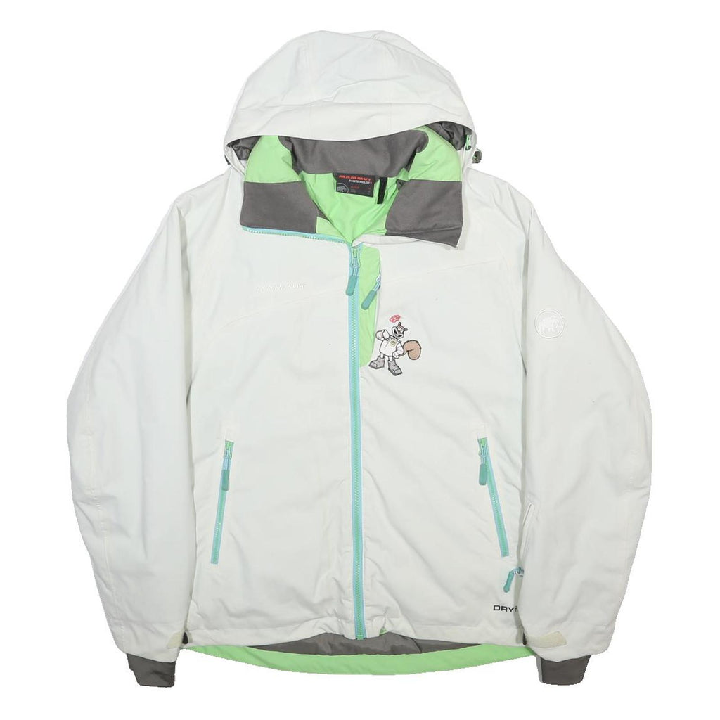 MAMMUT Womens White & Pastel Green Hooded Zip Nylon Jacket M Drytech Outdoor