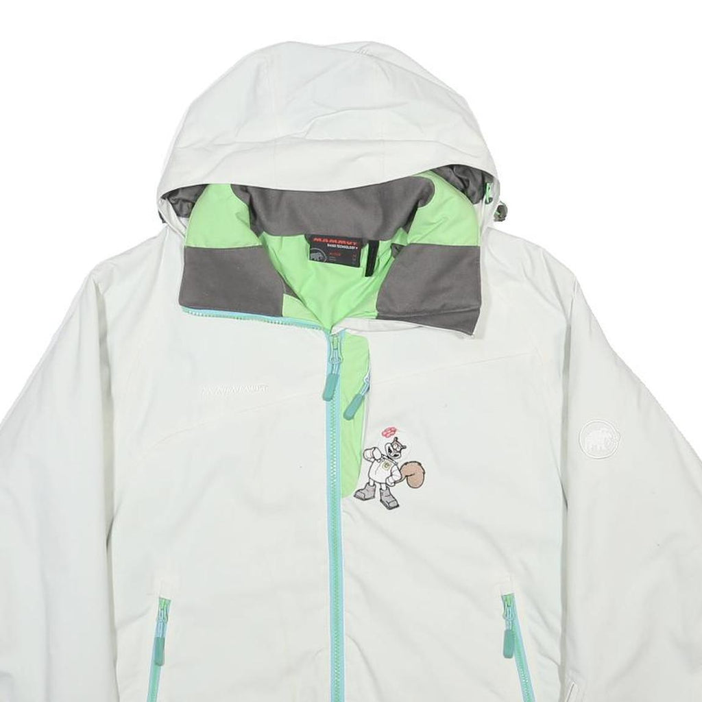 MAMMUT Womens White & Pastel Green Hooded Zip Nylon Jacket M Drytech Outdoor