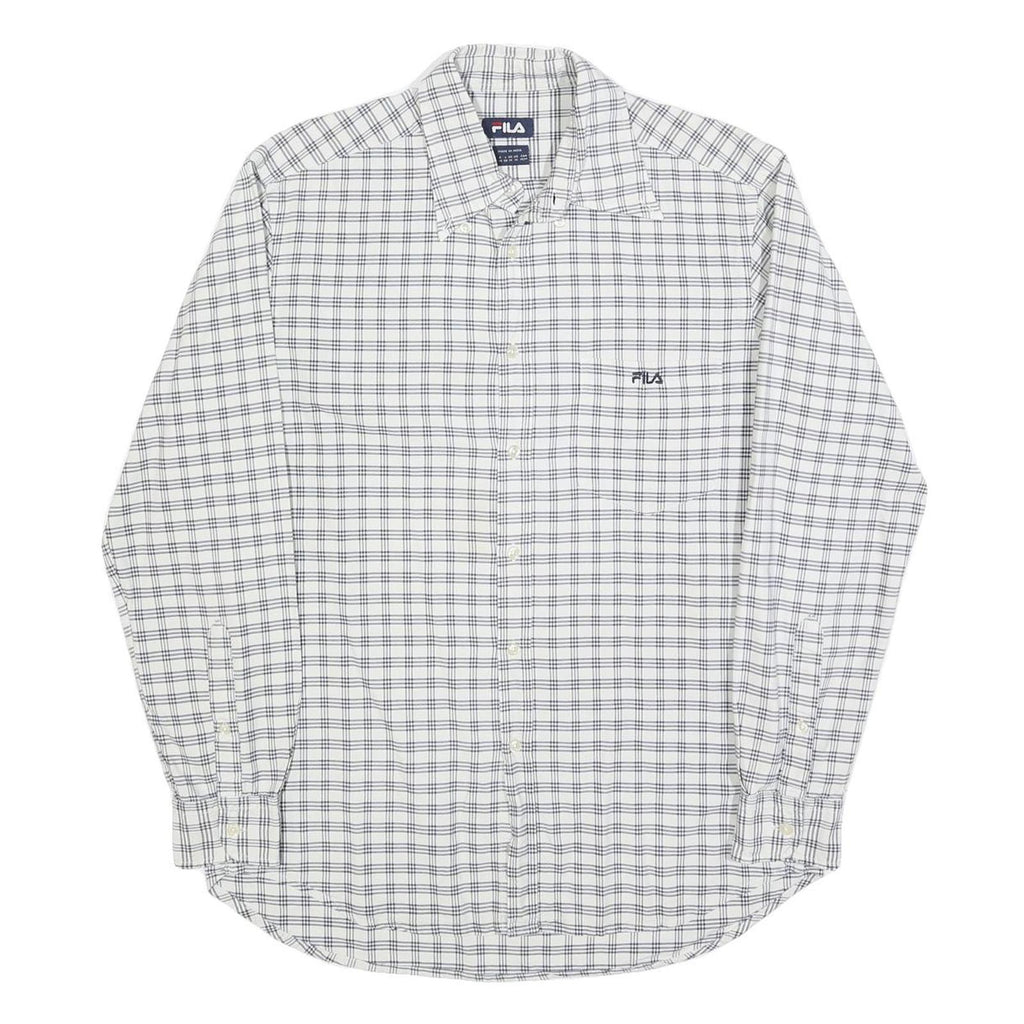 FILA Mens White & Blue Checked Shirt M Casual Button-Down Long Sleeve Cotton