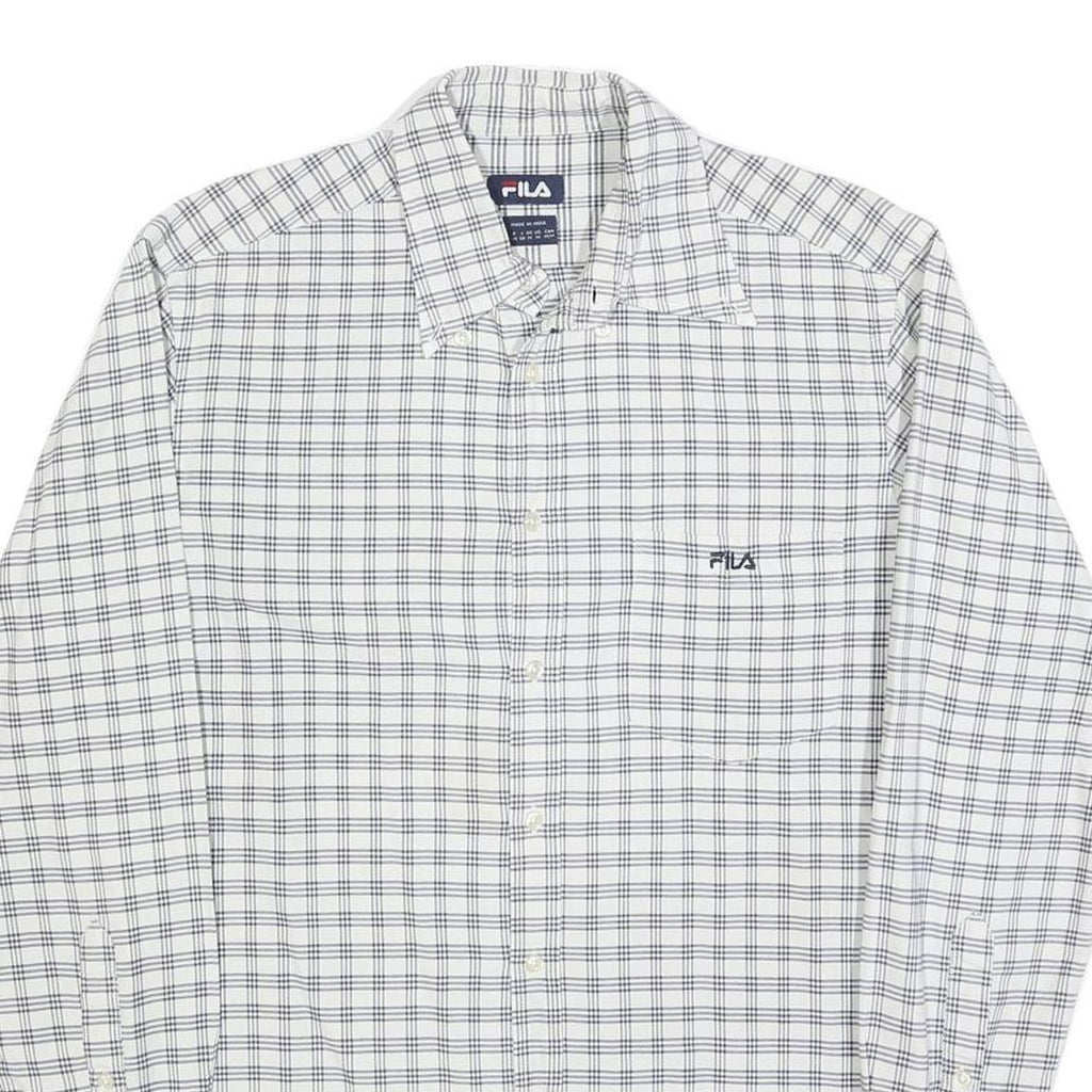 FILA Mens White & Blue Checked Shirt M Casual Button-Down Long Sleeve Cotton