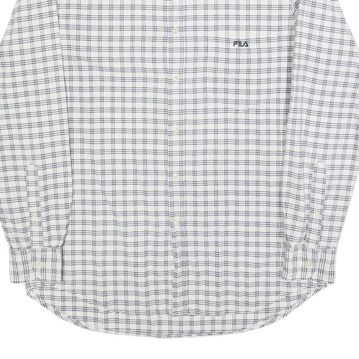 FILA Mens White & Blue Checked Shirt M Casual Button-Down Long Sleeve Cotton