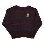 POLO RALPH LAUREN Mens Maroon & Navy Striped Pattern Wool Jumper Crew Neck XL